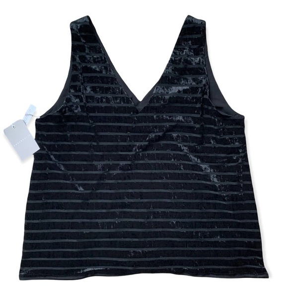 NWT CHELSEA28 Stripe Velvet V-Neck Sleeveless Top. Black. Size L - Picture 4 of 7